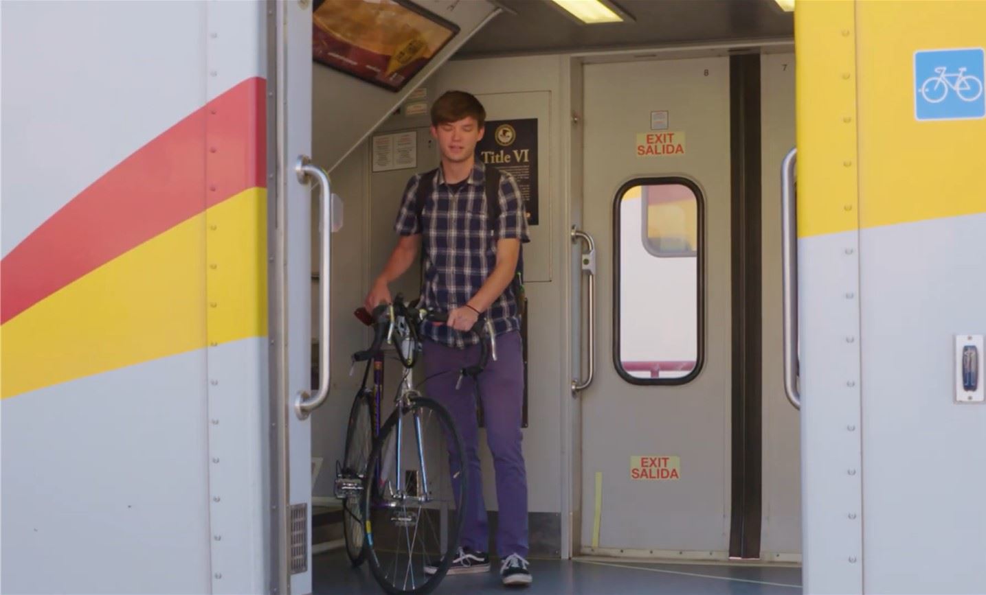 Man with a bicycle on the train