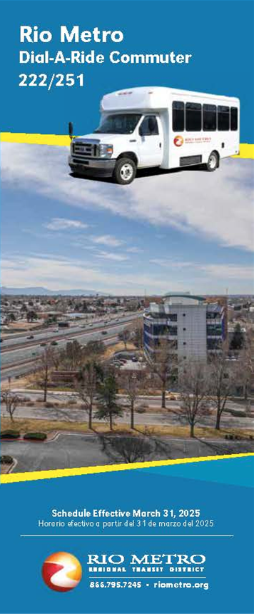 Front of Rio Metro Dial-a-Ride 222 and 251 Schedule Opens in new window